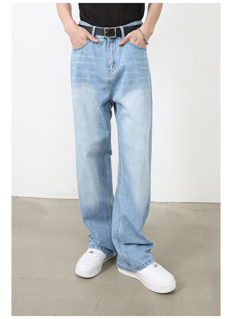 Men’s Wide Leg Straight Baggy Jeans Y2K Streetwear Hip Hop Denim Pants