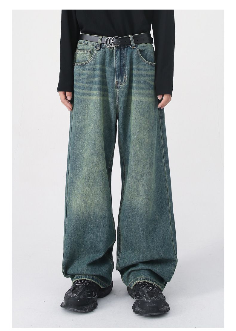 Men’s Wide Leg Straight Baggy Jeans Y2K Streetwear Hip Hop Denim Pants