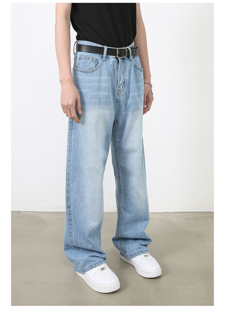Men’s Wide Leg Straight Baggy Jeans Y2K Streetwear Hip Hop Denim Pants
