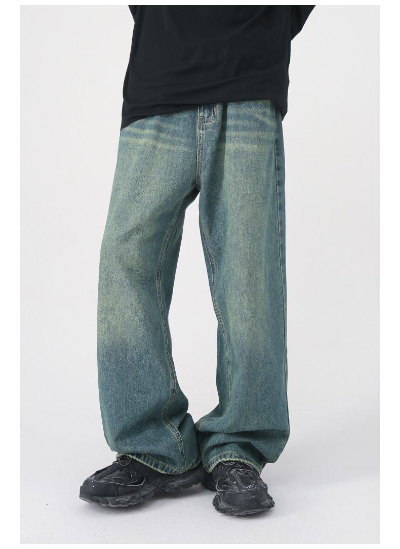 Men’s Wide Leg Straight Baggy Jeans Y2K Streetwear Hip Hop Denim Pants