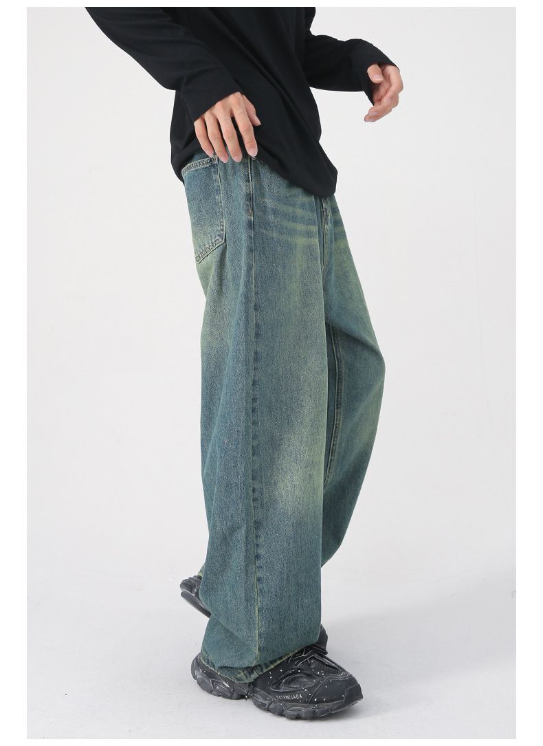 Men’s Wide Leg Straight Baggy Jeans Y2K Streetwear Hip Hop Denim Pants
