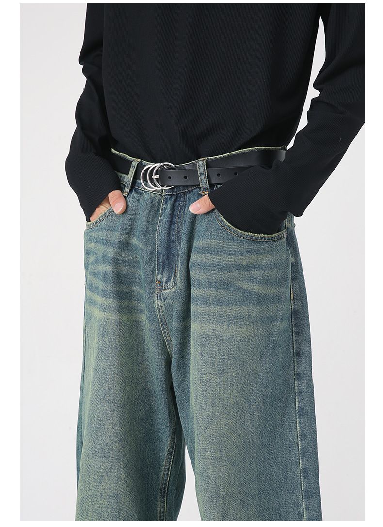 Men’s Wide Leg Straight Baggy Jeans Y2K Streetwear Hip Hop Denim Pants