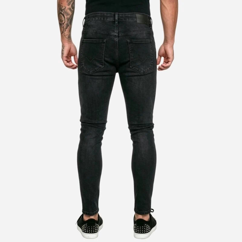 Men's panel moto jeans biker style tapered leg stretch denim