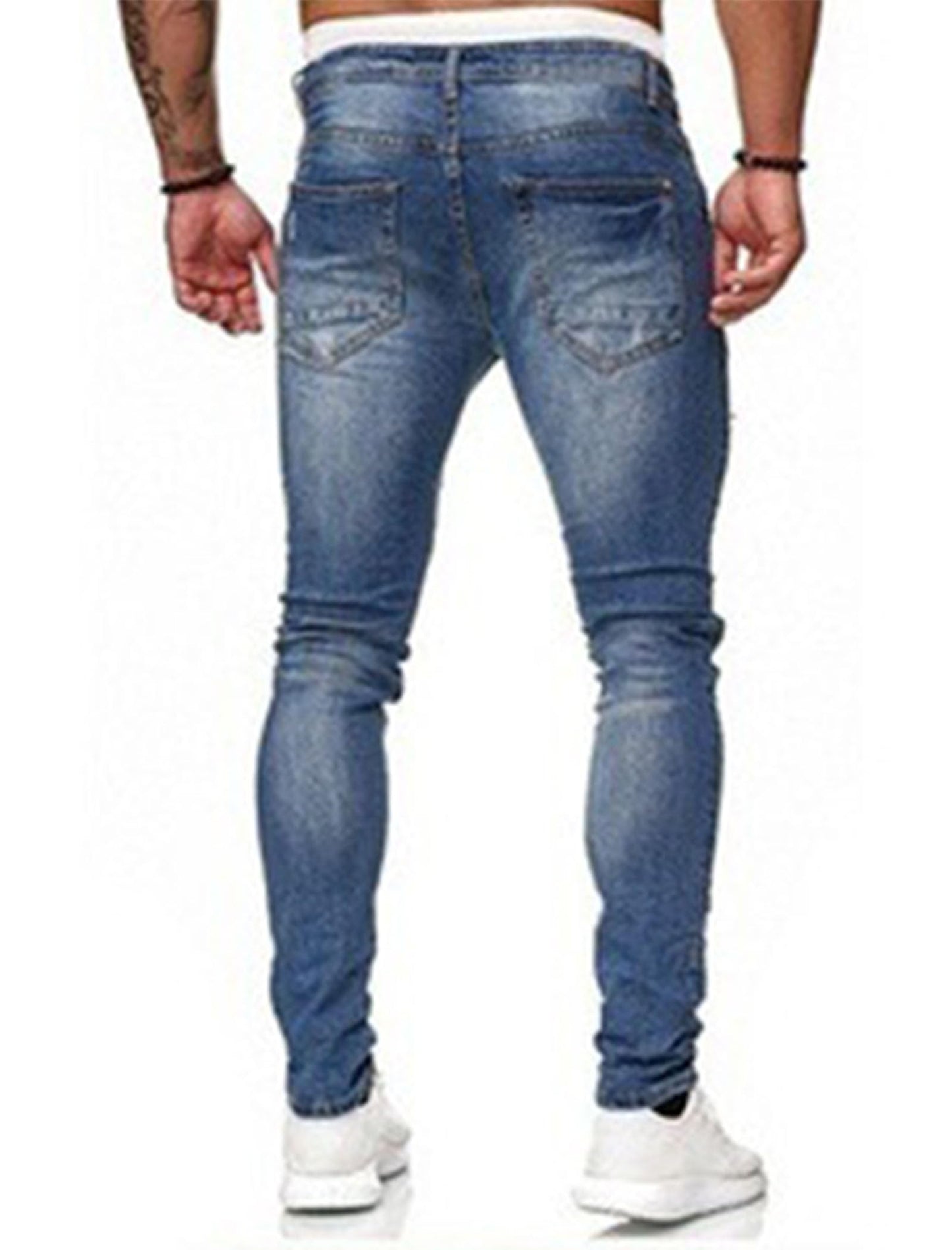 Men's Destroyed Ripped Jeans Stretch Slim Fit Skinny Denim Pants