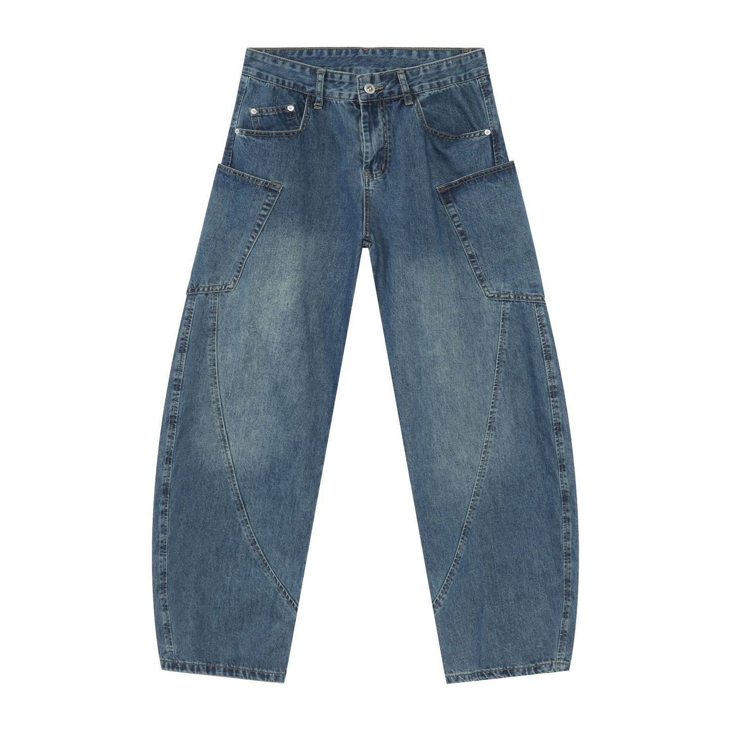 Men’s Wide Leg Straight Baggy Jeans Mid-Rise Y2K Streetwear Denim Pants