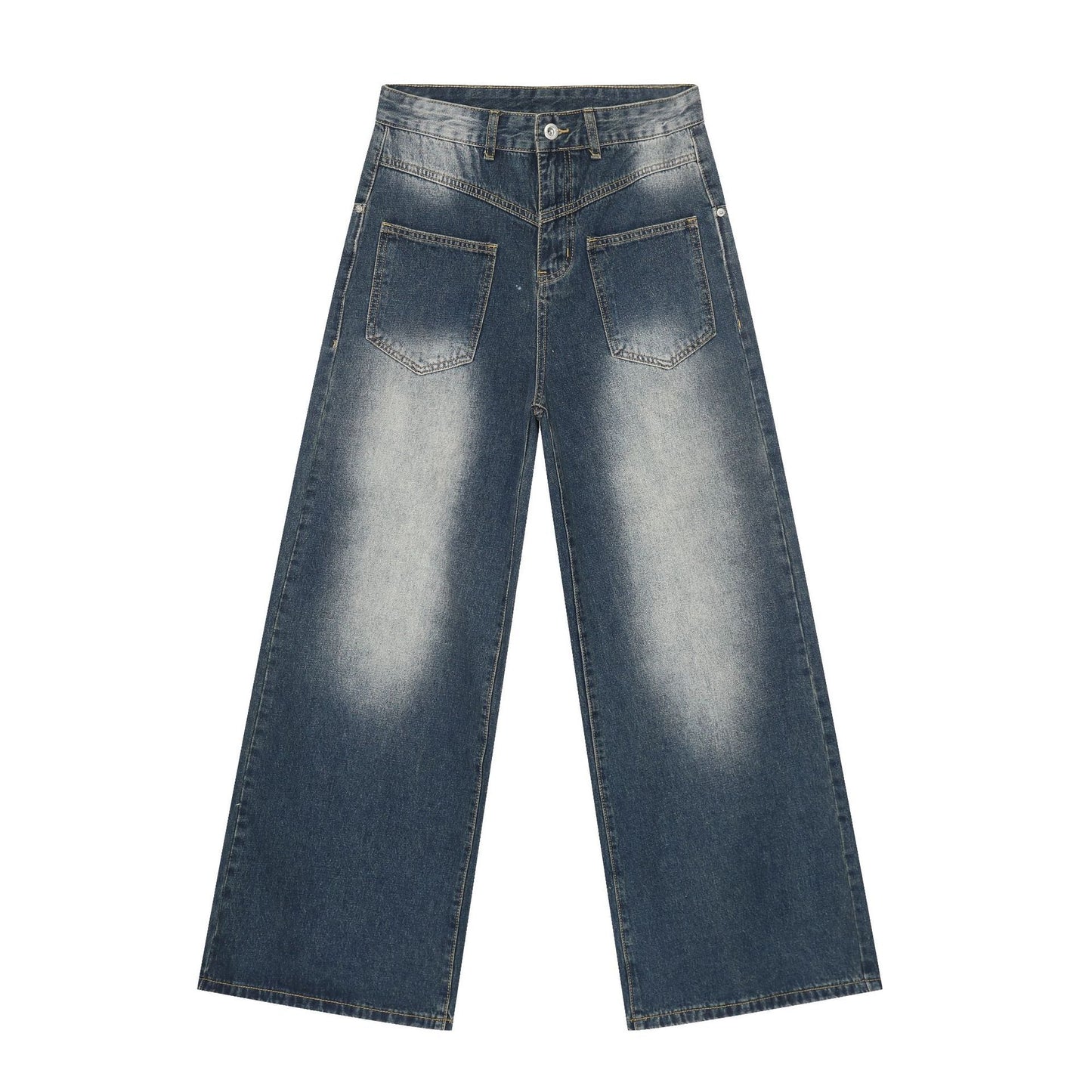 Men’s Straight Wide Leg Baggy Jeans with Front Pockets Y2K Streetwear Denim