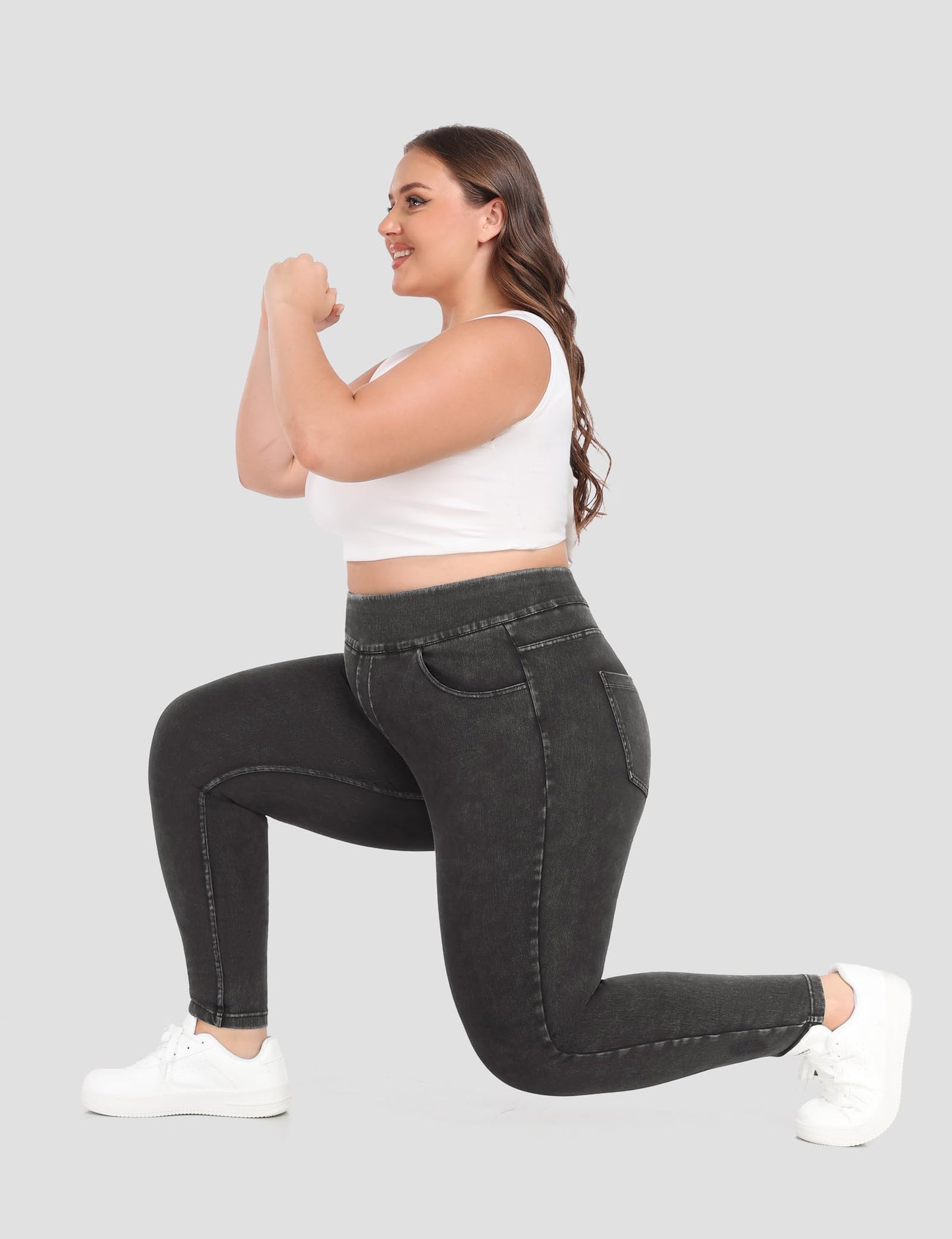 Plus Size Jeans Women High Waisted Jeggings Tummy Control Denim Sweatpants