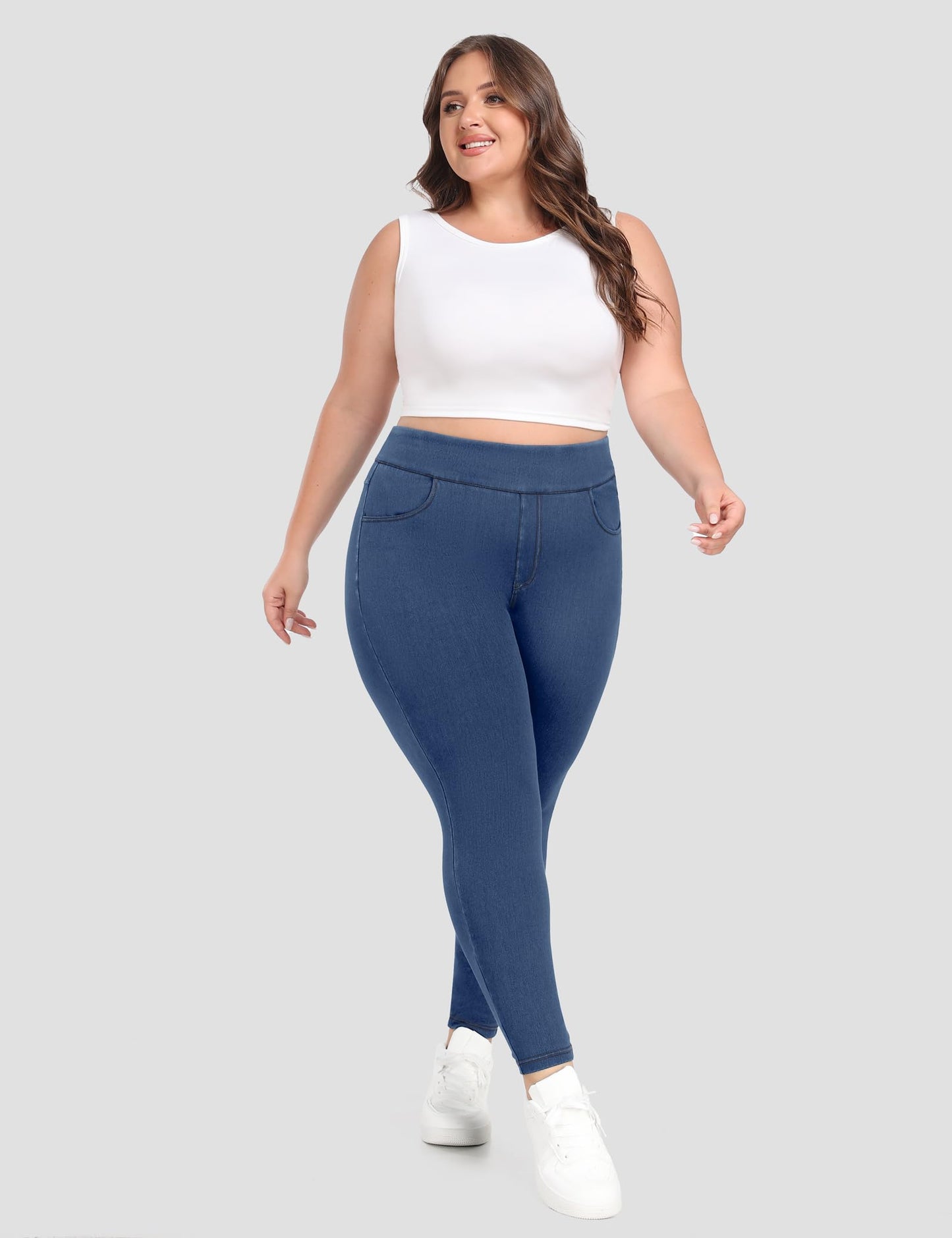 Plus Size Jeans Women High Waisted Jeggings Tummy Control Denim Sweatpants