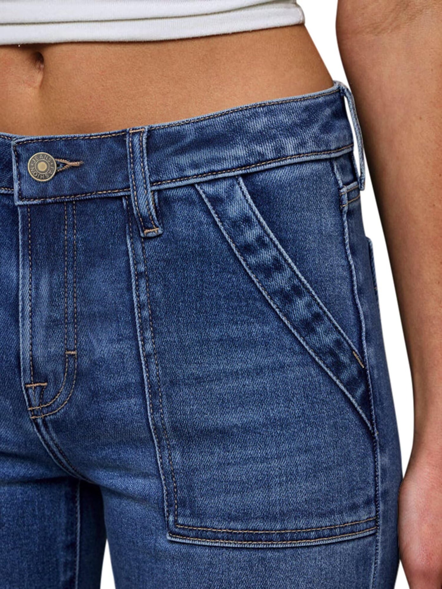 Women High Waist Denim Pants Stretchy Waist Cropped Flare Jeans