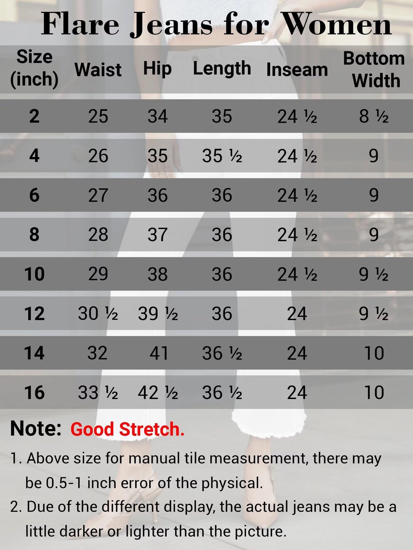 Women High Waist Denim Pants Stretchy Waist Cropped Flare Jeans