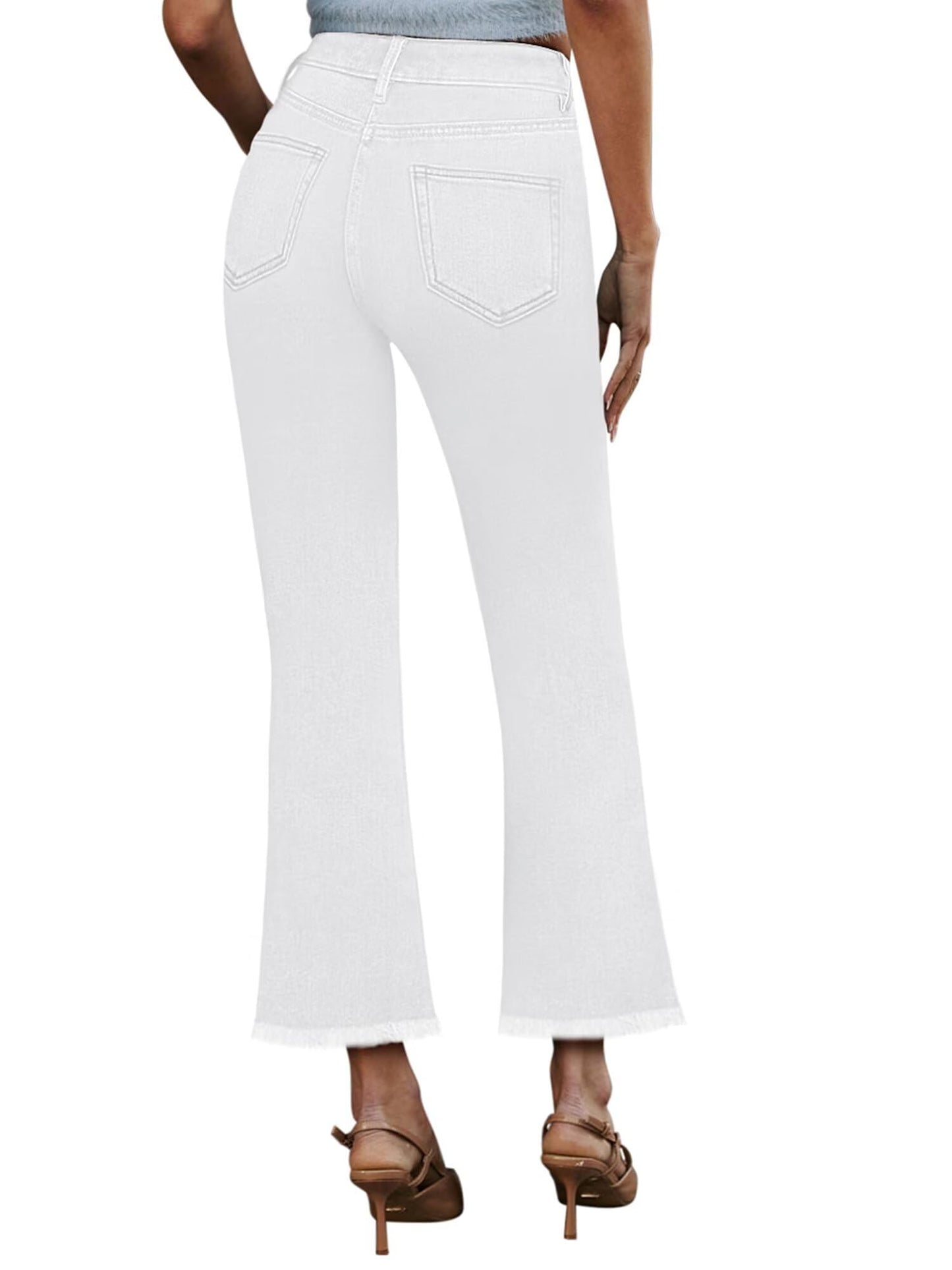 Women High Waist Denim Pants Stretchy Waist Cropped Flare Jeans