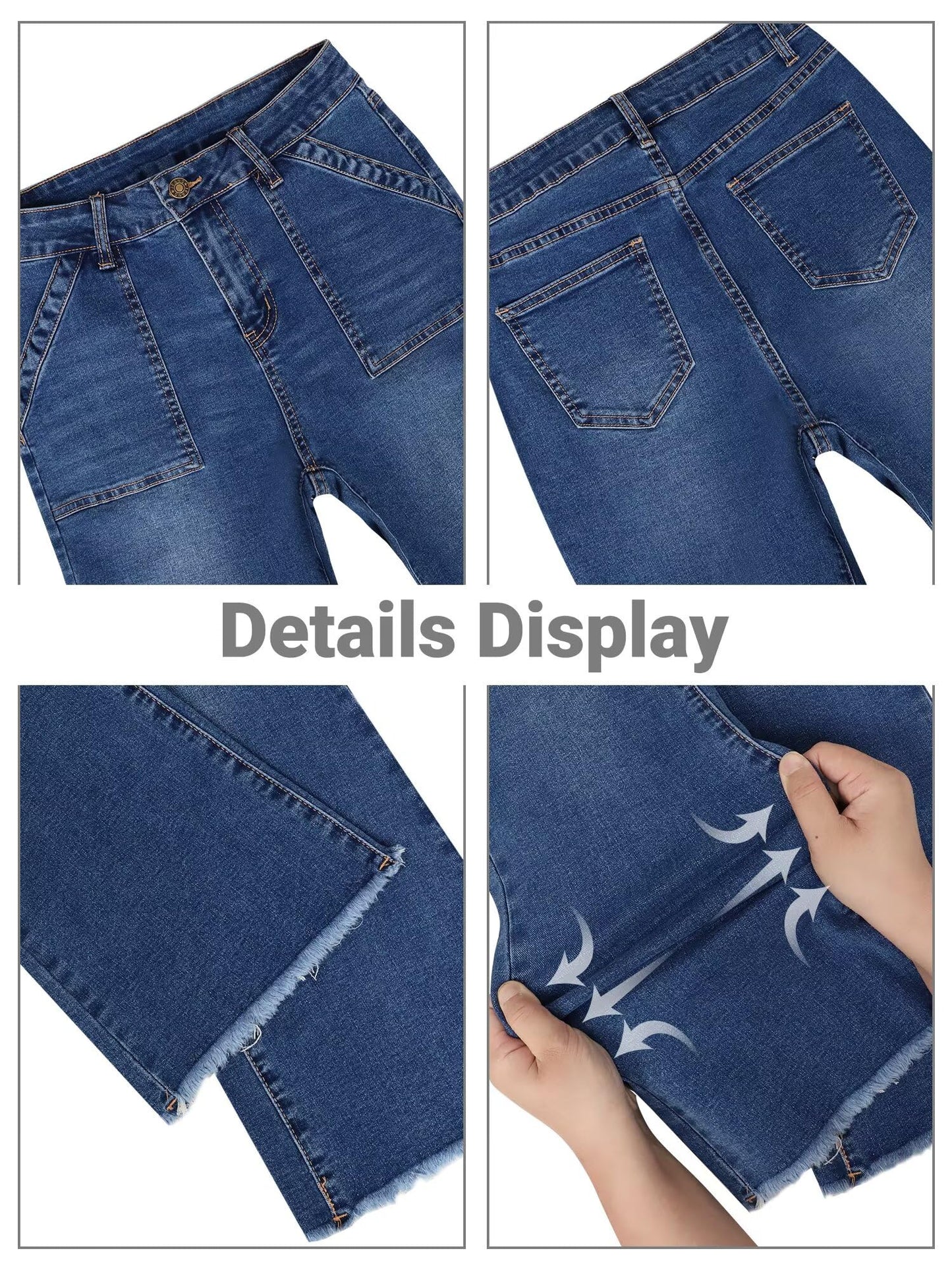 Women High Waist Denim Pants Stretchy Waist Cropped Flare Jeans