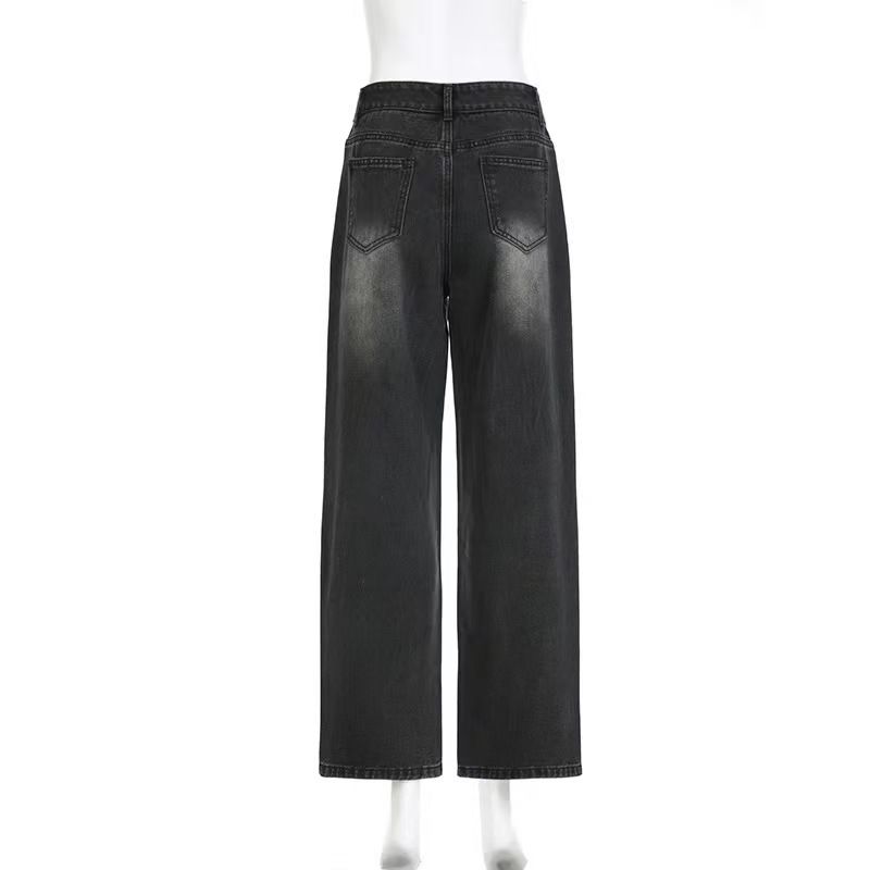 Rhinestone Jeans Women Wide Leg Low Waist Denim Y2K Sparkle Trousers