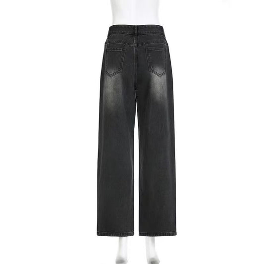 Rhinestone Jeans Women Wide Leg Low Waist Denim Y2K Sparkle Trousers