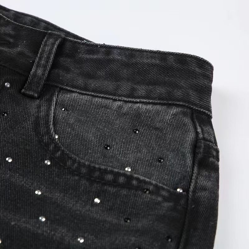 Rhinestone Jeans Women Wide Leg Low Waist Denim Y2K Sparkle Trousers