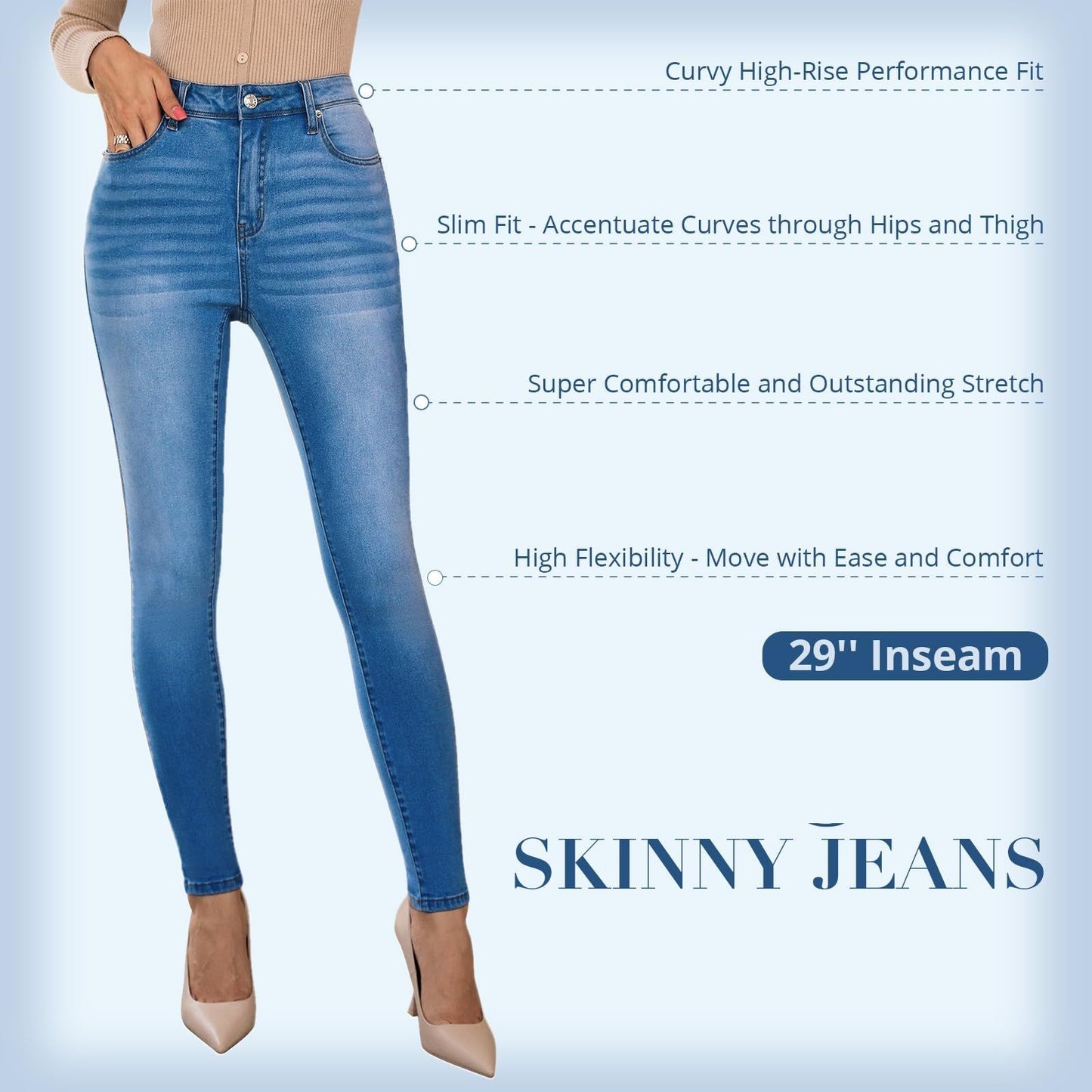 Skinny Jeans Women High Waist Stretchy High Rise Trousers Denim Pants