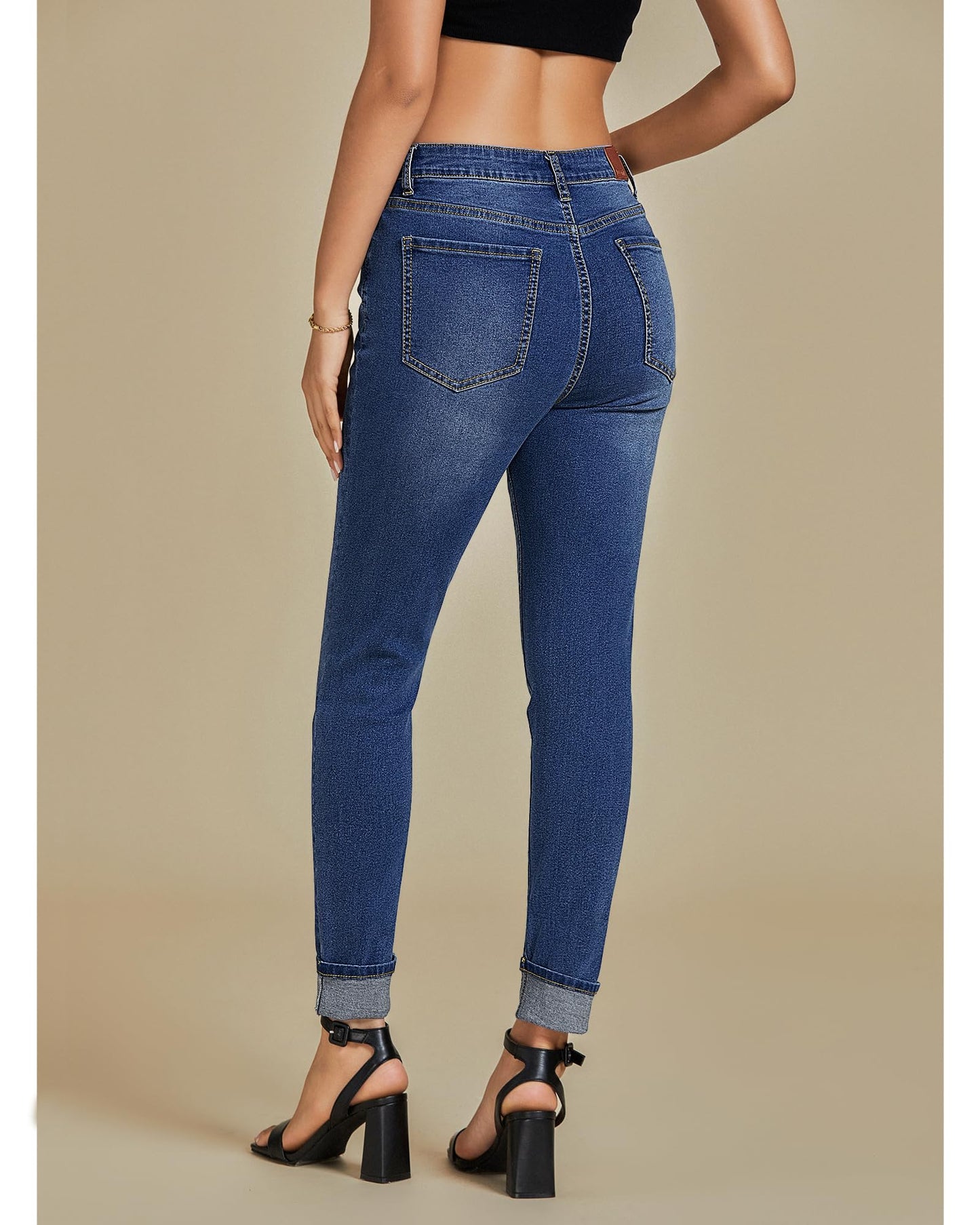 Skinny Jeans for Women High Waisted Fold Hem Stretchy Denim Pants