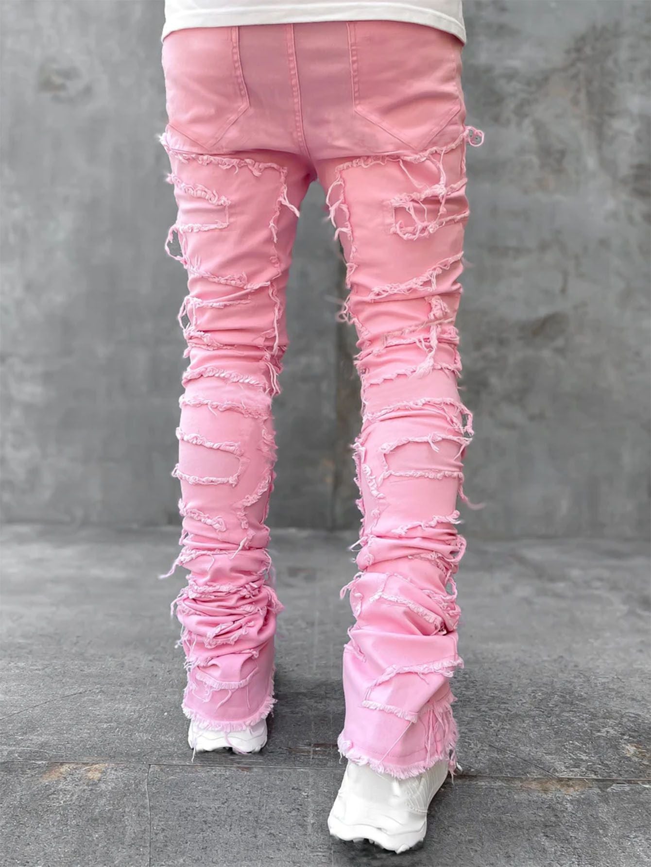 Stacked Jeans Men‘s Destroyed Skinny Jeans Y2K Goth Harajuku Hip Hop Denim