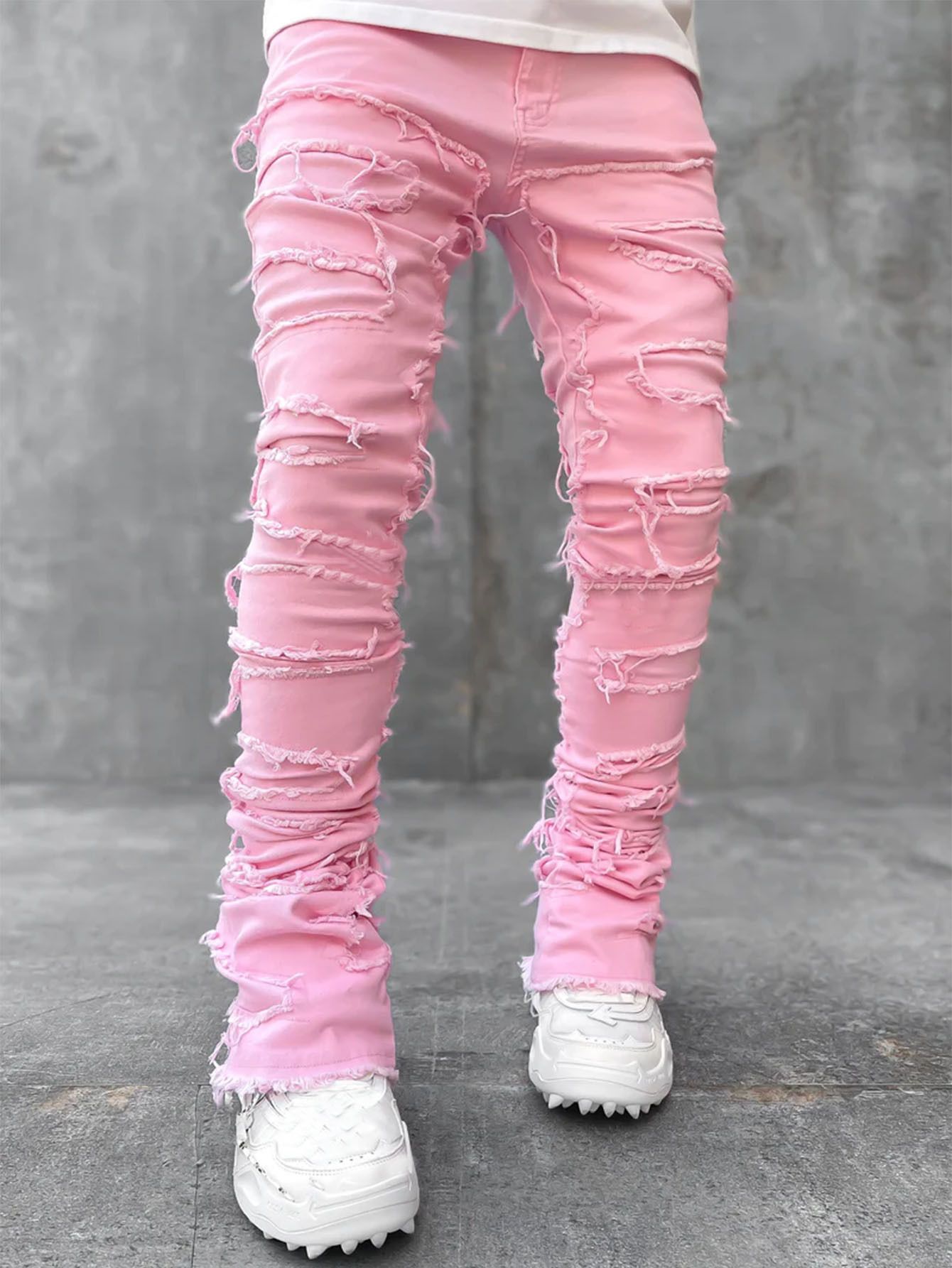 Stacked Jeans Men‘s Destroyed Skinny Jeans Y2K Goth Harajuku Hip Hop Denim