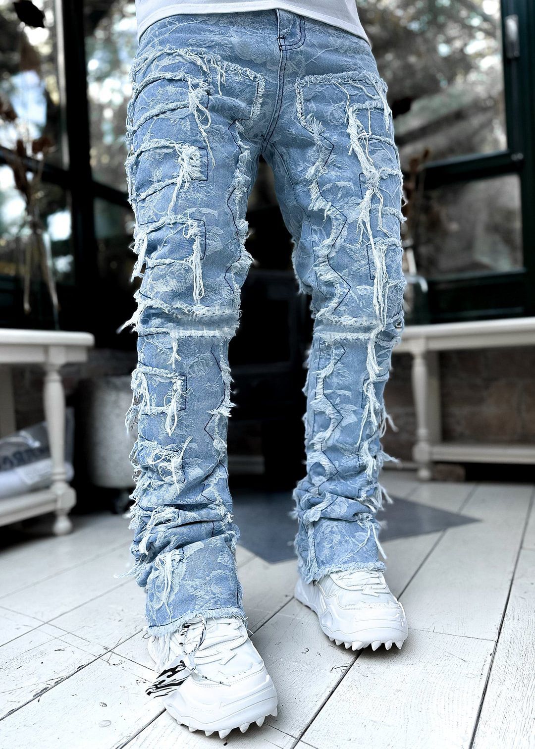 Stacked Jeans Men‘s Destroyed Skinny Jeans Y2K Goth Harajuku Hip Hop Denim