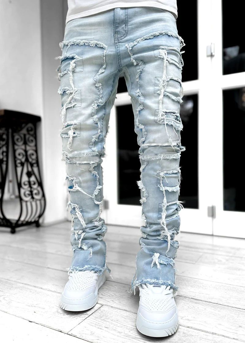 Stacked Jeans Men‘s Destroyed Skinny Jeans Y2K Goth Harajuku Hip Hop Denim