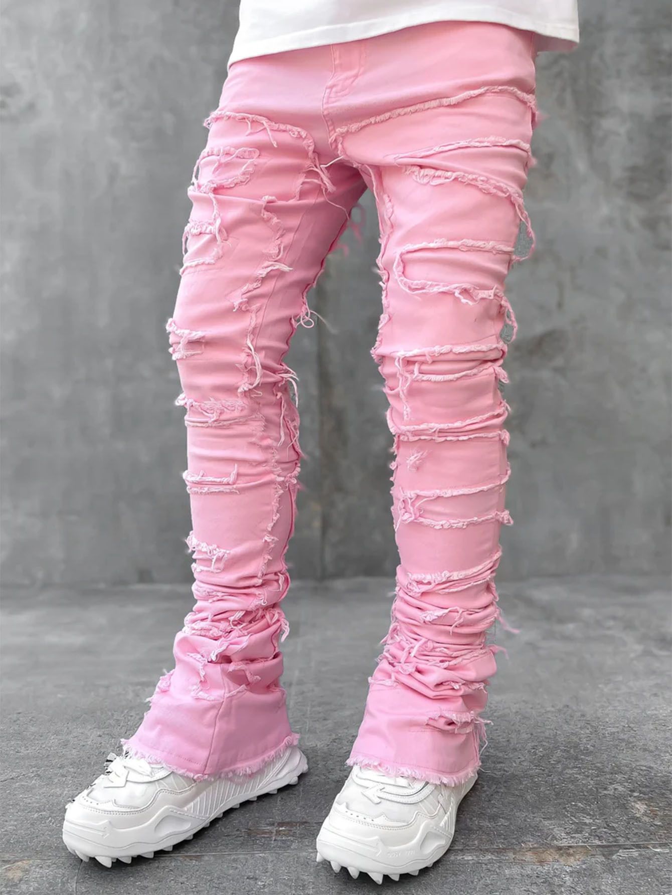 Stacked Jeans Men‘s Destroyed Skinny Jeans Y2K Goth Harajuku Hip Hop Denim