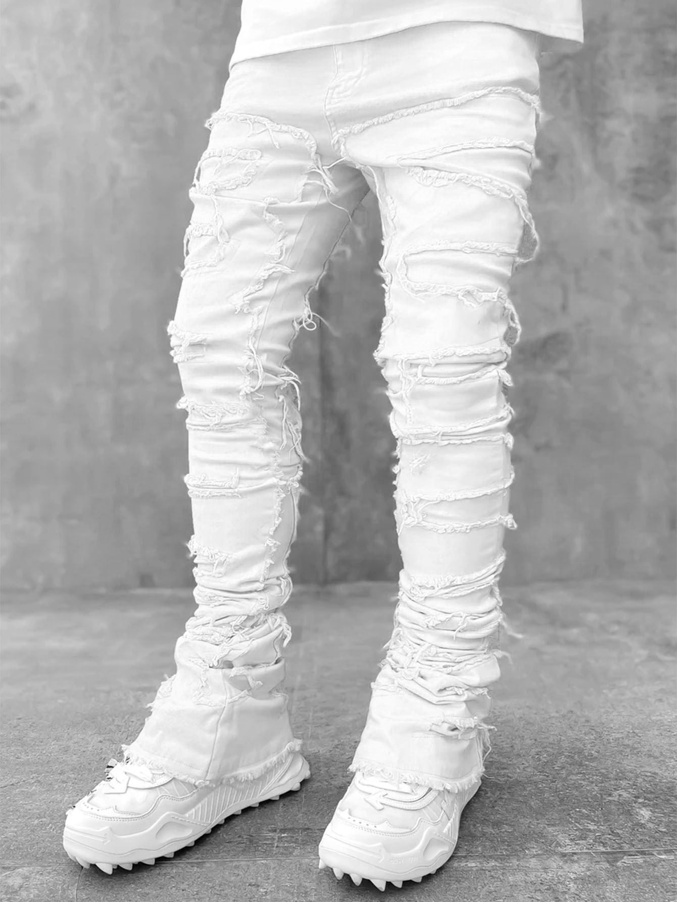 Stacked Jeans Men‘s Destroyed Skinny Jeans Y2K Goth Harajuku Hip Hop Denim
