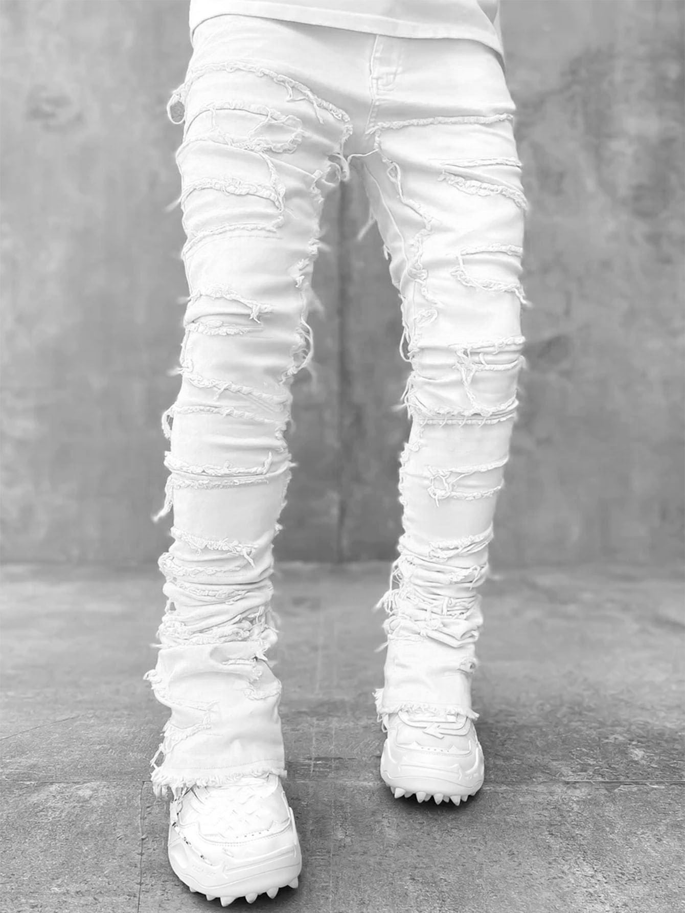 Stacked Jeans Men‘s Destroyed Skinny Jeans Y2K Goth Harajuku Hip Hop Denim
