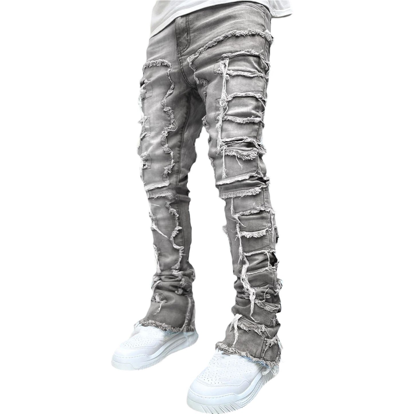 Stacked Jeans Men‘s Destroyed Skinny Jeans Y2K Goth Harajuku Hip Hop Denim