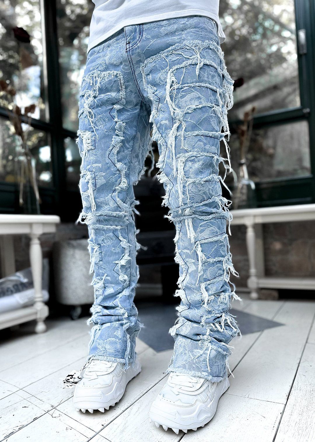 Stacked Jeans Men‘s Destroyed Skinny Jeans Y2K Goth Harajuku Hip Hop Denim