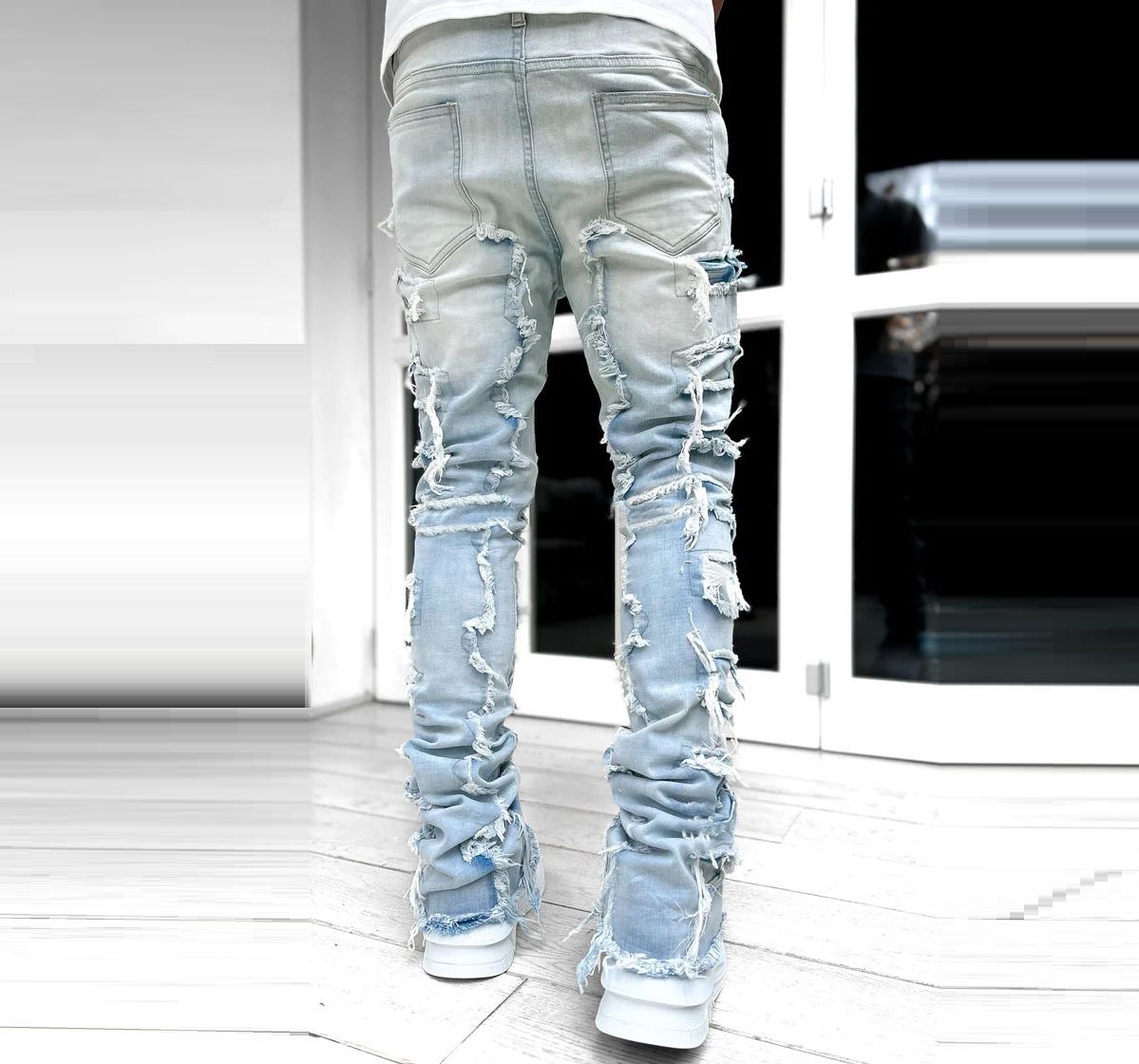 Stacked Jeans Men‘s Destroyed Skinny Jeans Y2K Goth Harajuku Hip Hop Denim