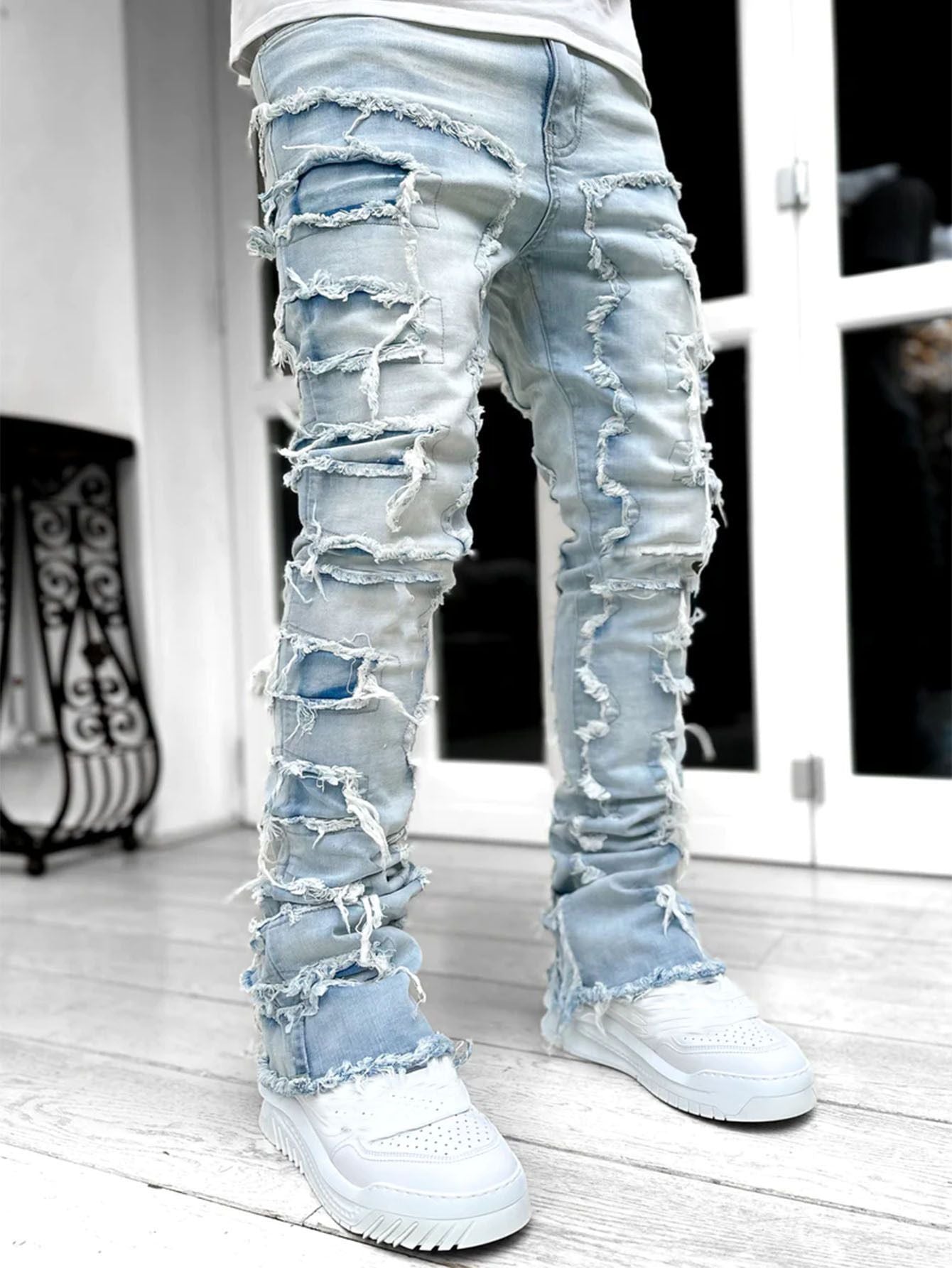 Stacked Jeans Men‘s Destroyed Skinny Jeans Y2K Goth Harajuku Hip Hop Denim