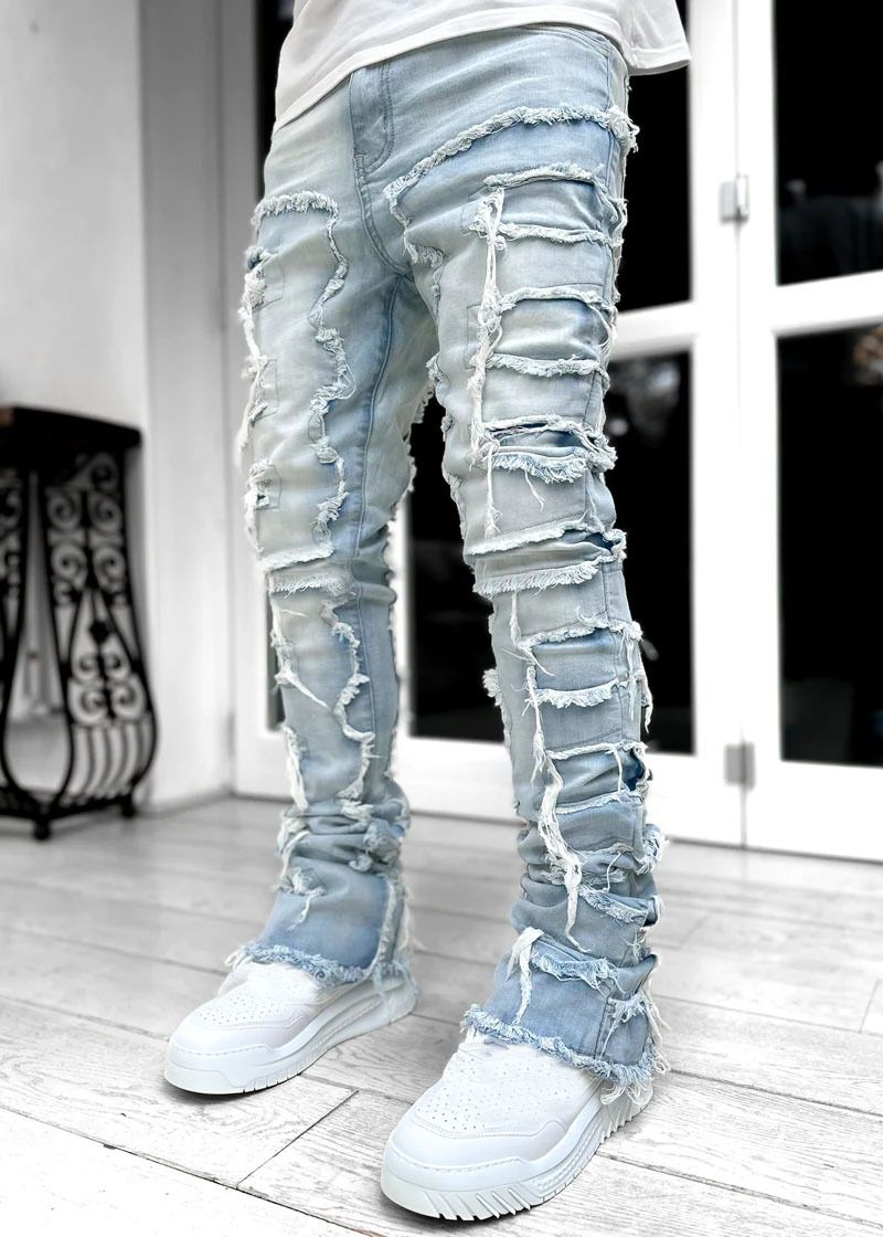 Stacked Jeans Men‘s Destroyed Skinny Jeans Y2K Goth Harajuku Hip Hop Denim