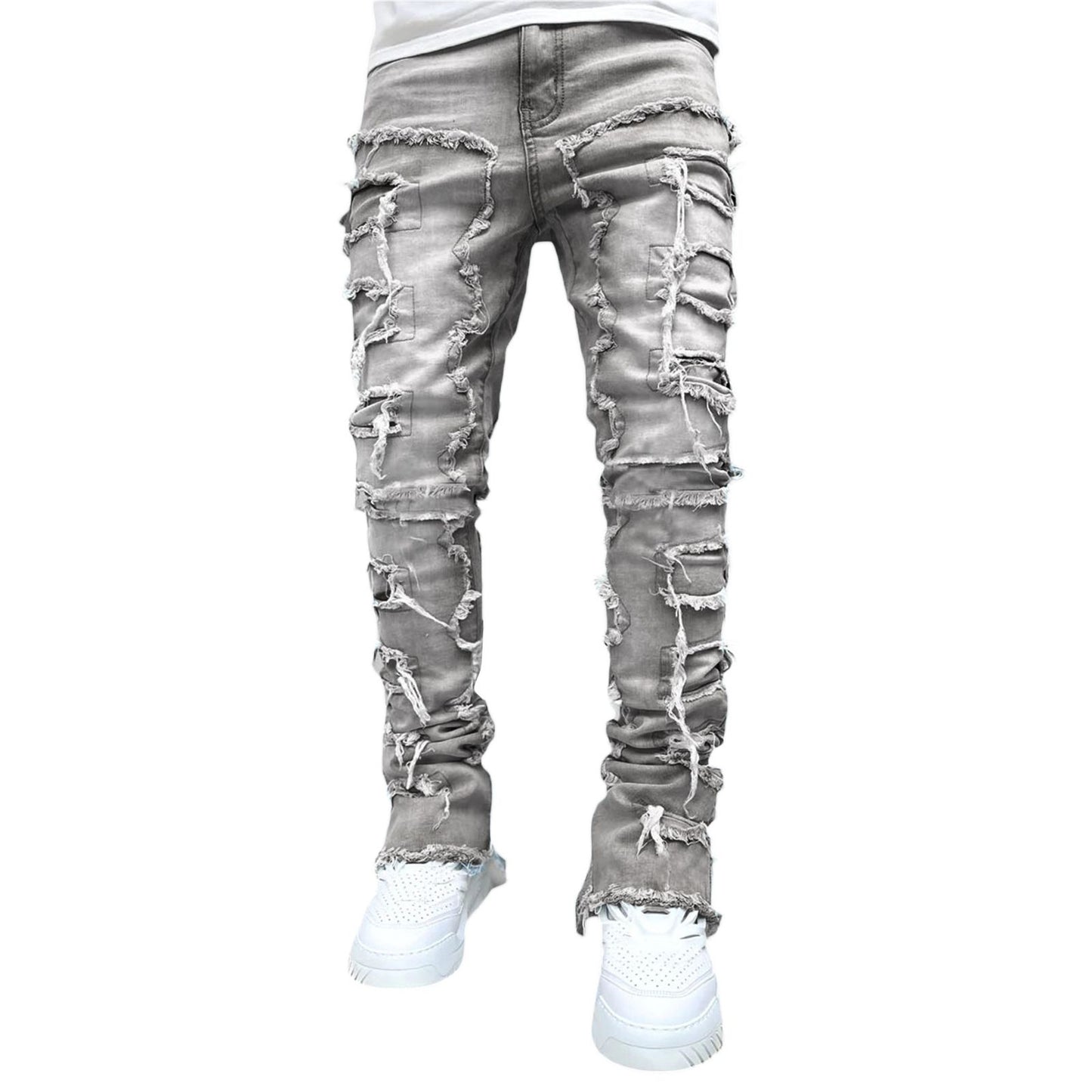 Stacked Jeans Men‘s Destroyed Skinny Jeans Y2K Goth Harajuku Hip Hop Denim