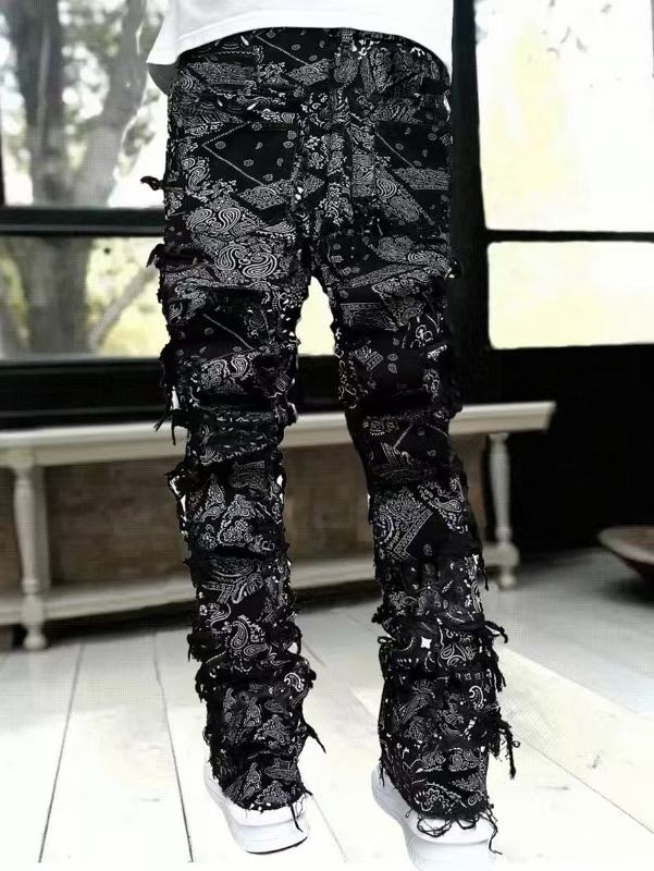 Stacked Jeans Men‘s Destroyed Skinny Jeans Y2K Goth Harajuku Hip Hop Denim