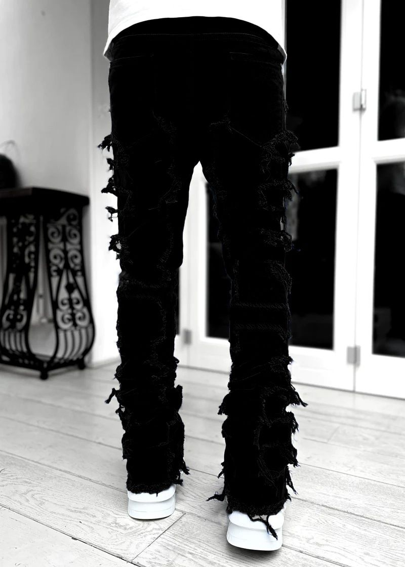 Stacked Jeans Men‘s Destroyed Skinny Jeans Y2K Goth Harajuku Hip Hop Denim