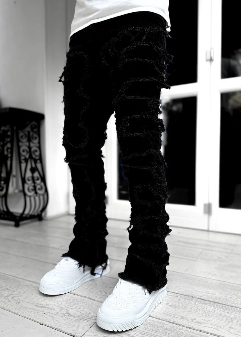 Stacked Jeans Men‘s Destroyed Skinny Jeans Y2K Goth Harajuku Hip Hop Denim