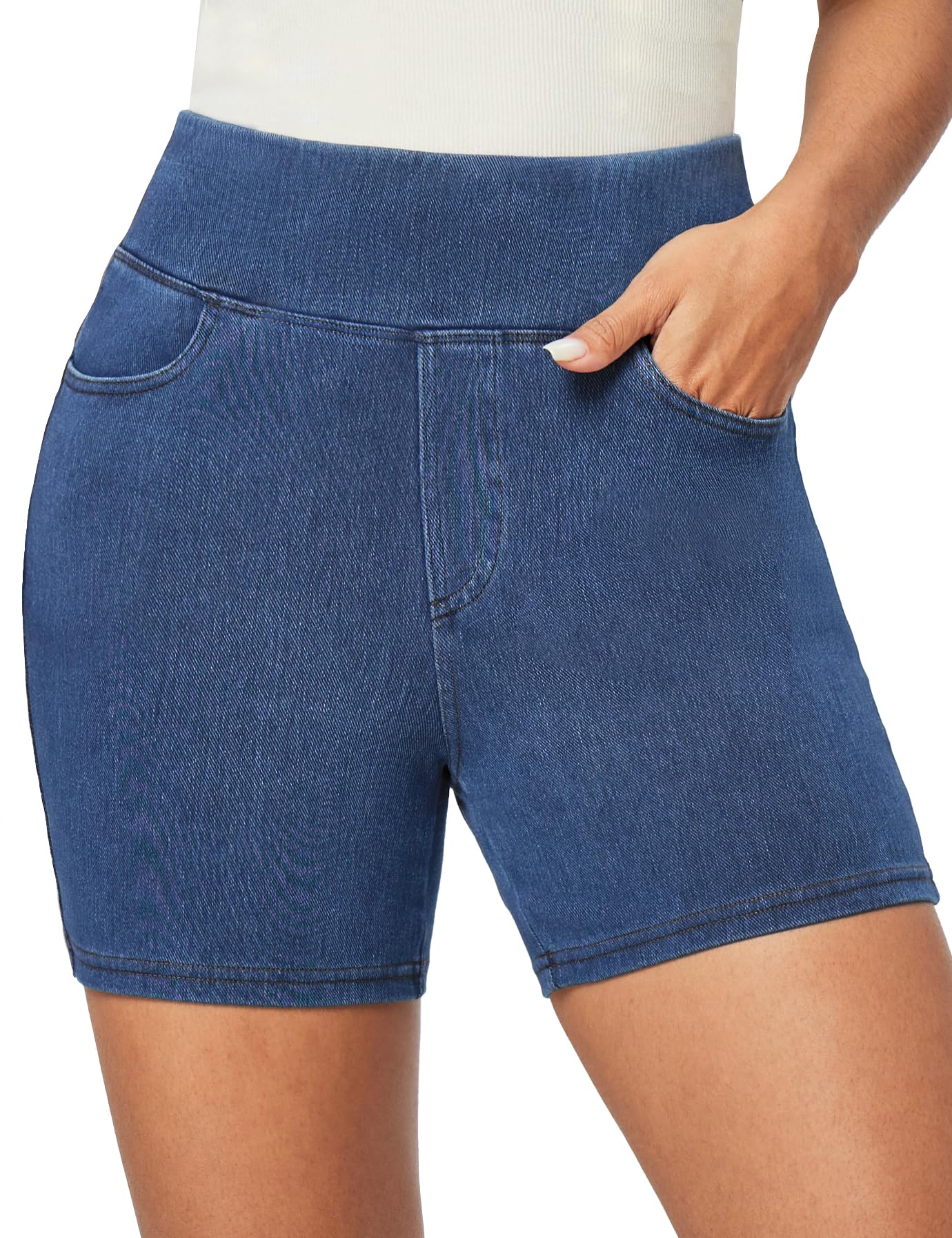 Stretchy Jean Shorts for Women High Waisted Pull On Jorts Denim Shorts