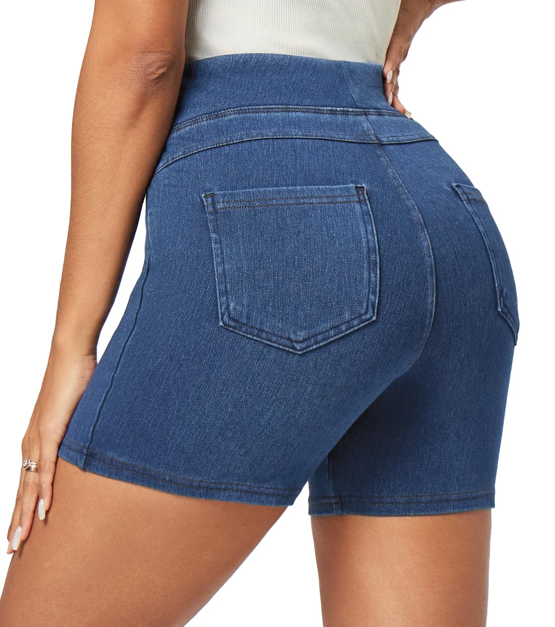 Stretchy Jean Shorts for Women High Waisted Pull On Jorts Denim Shorts