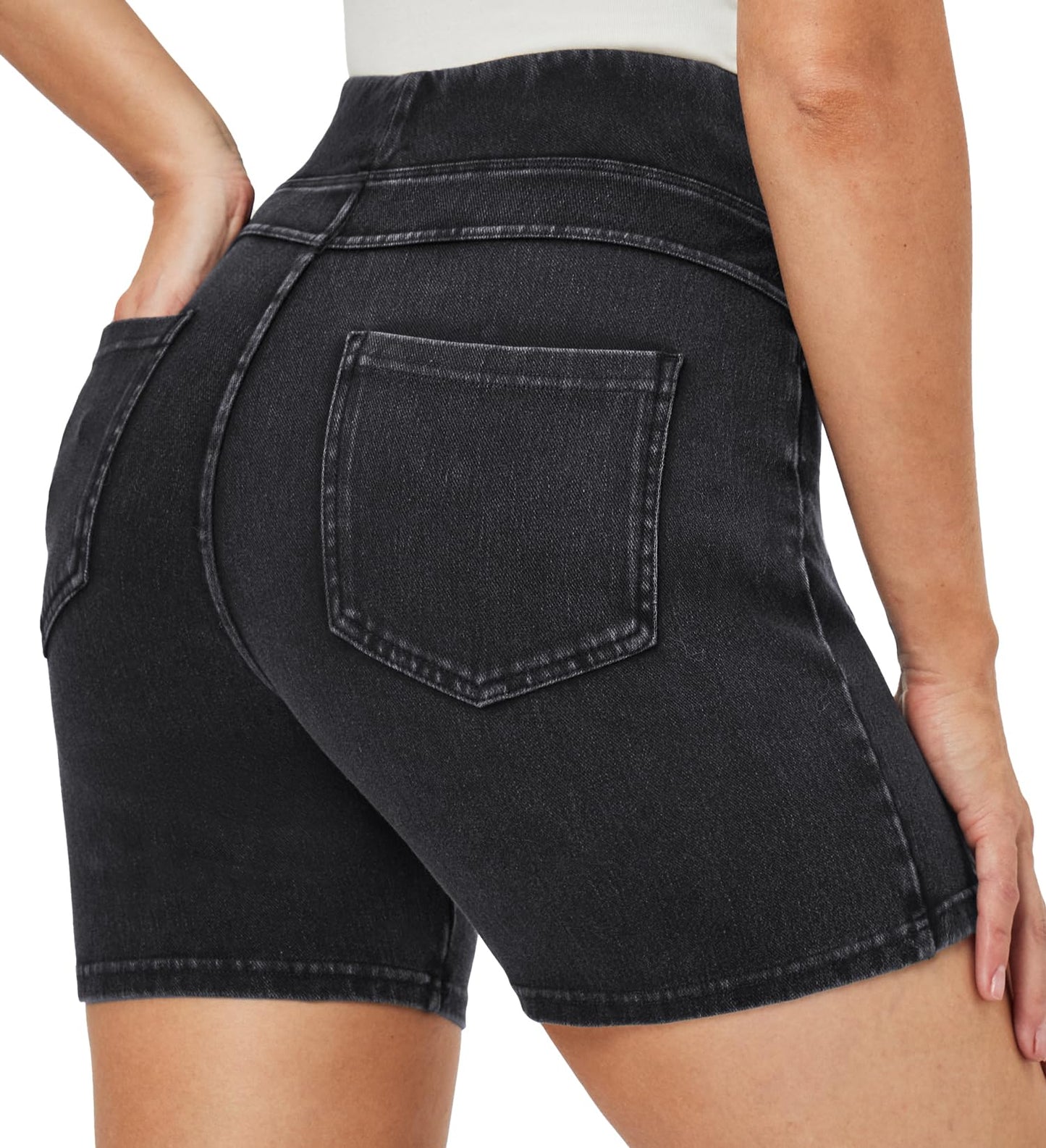 Stretchy Jean Shorts for Women High Waisted Pull On Jorts Denim Shorts