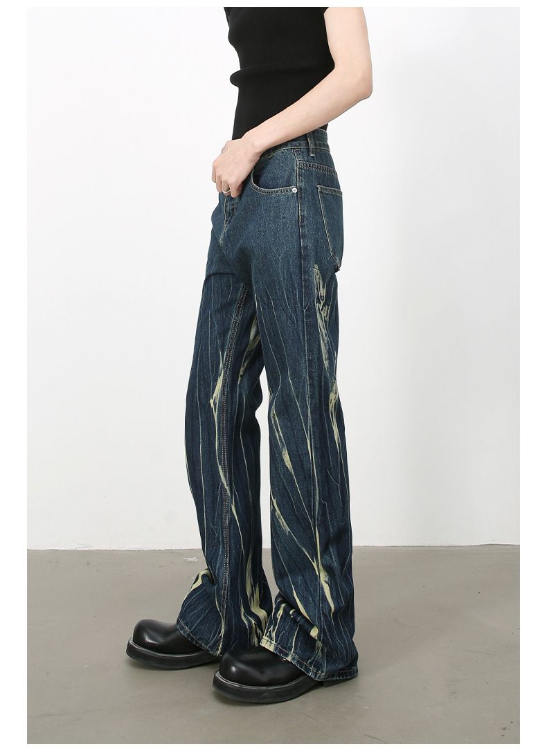Tie Dye Hip Hop Wide Leg Jeans Streetwear Y2K Men's Baggy Flared Denim Pants