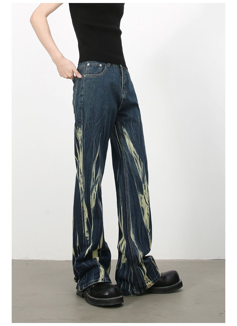 Tie Dye Hip Hop Wide Leg Jeans Streetwear Y2K Men's Baggy Flared Denim Pants