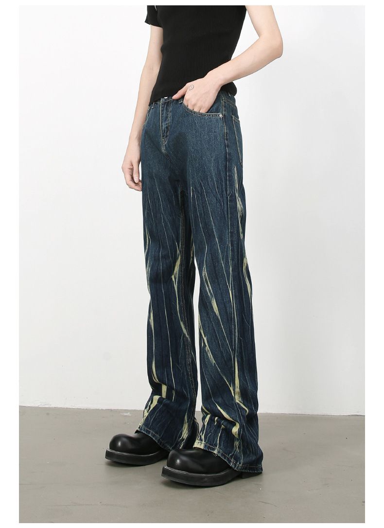 Tie Dye Hip Hop Wide Leg Jeans Streetwear Y2K Men's Baggy Flared Denim Pants