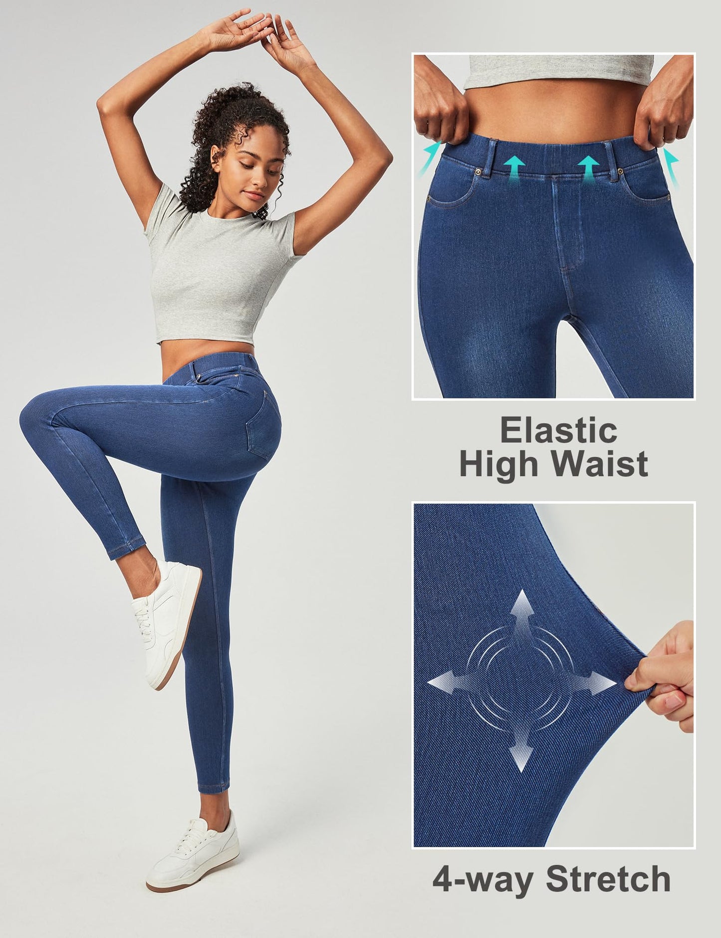 Tummy Control Stretchy Jeans Women High Waisted Pull on Denim Leggings Sweatpants