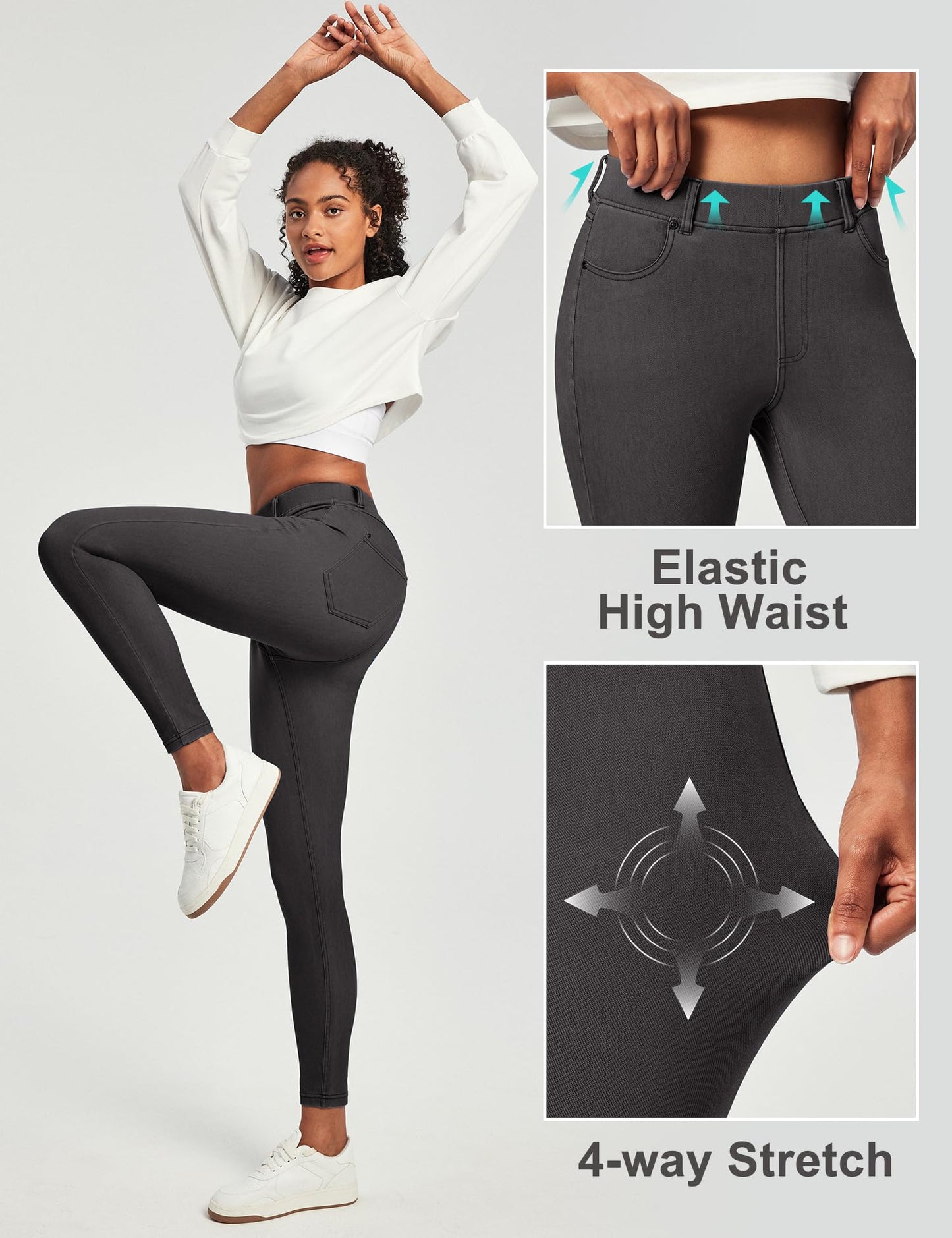 Tummy Control Stretchy Jeans Women High Waisted Pull on Denim Leggings Sweatpants