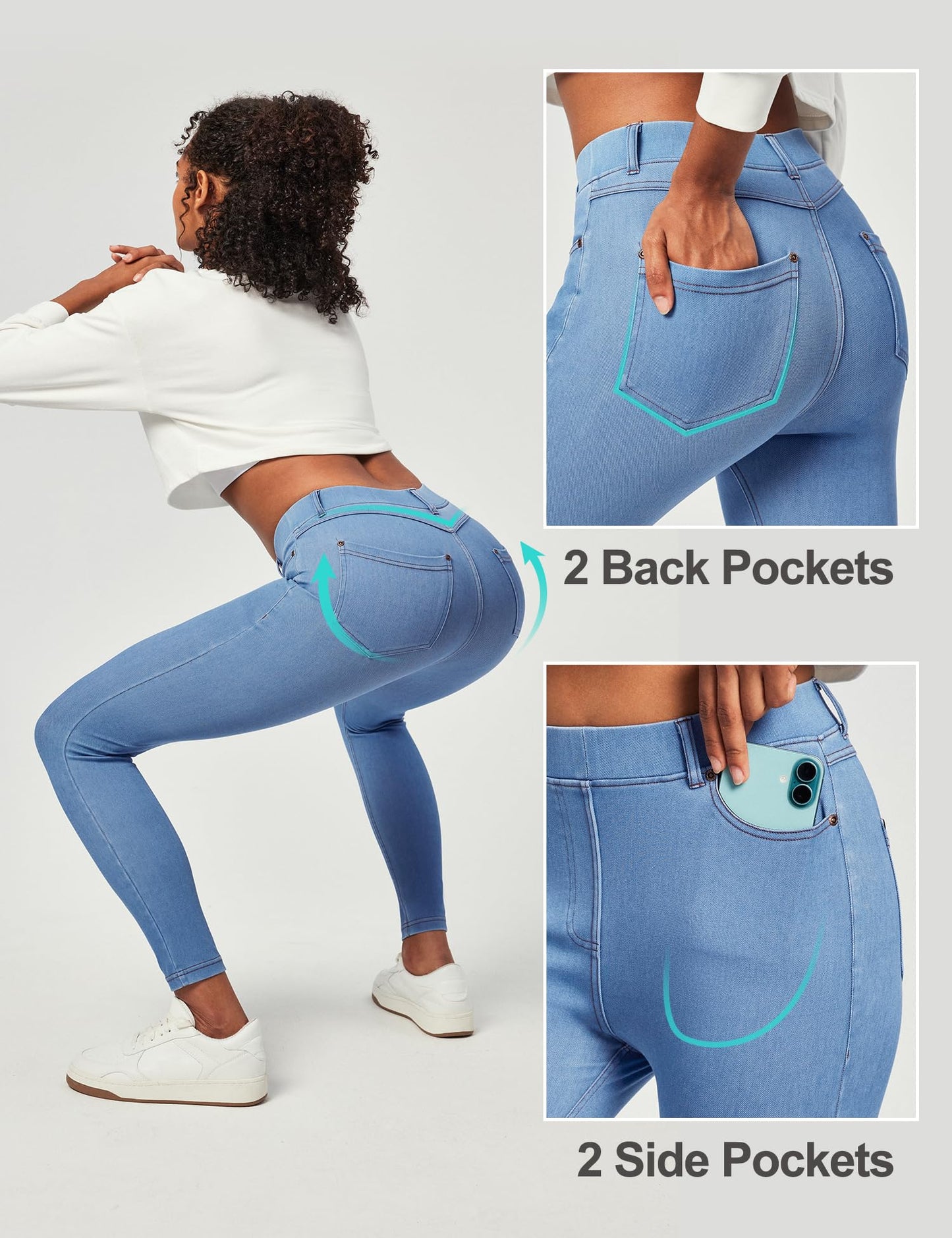 Tummy Control Stretchy Jeans Women High Waisted Pull on Denim Leggings Sweatpants