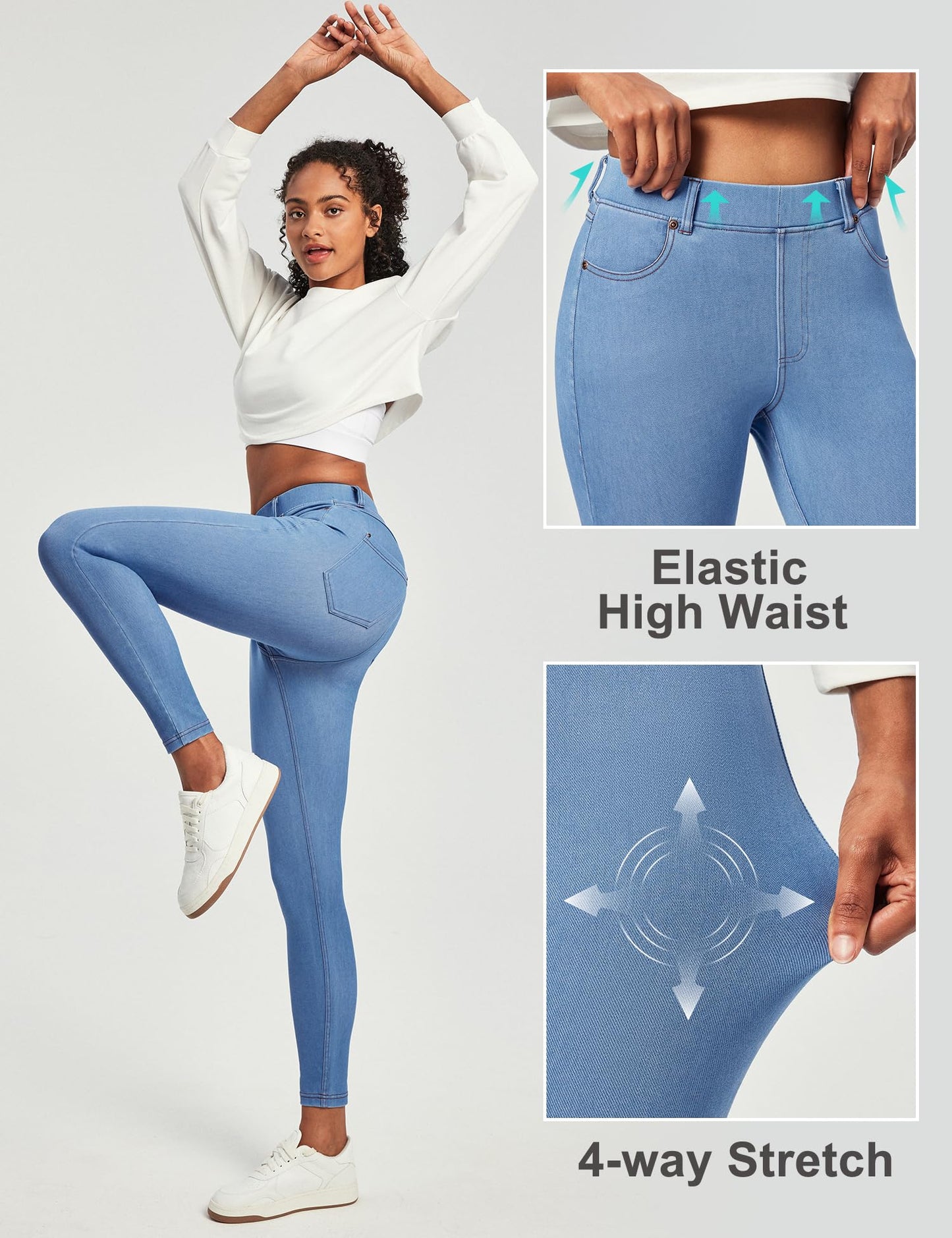 Tummy Control Stretchy Jeans Women High Waisted Pull on Denim Leggings Sweatpants