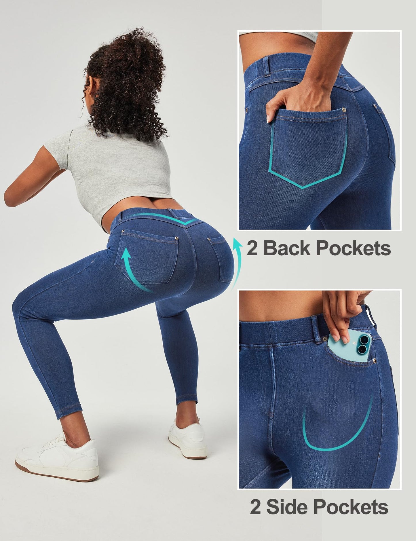 Tummy Control Stretchy Jeans Women High Waisted Pull on Denim Leggings Sweatpants