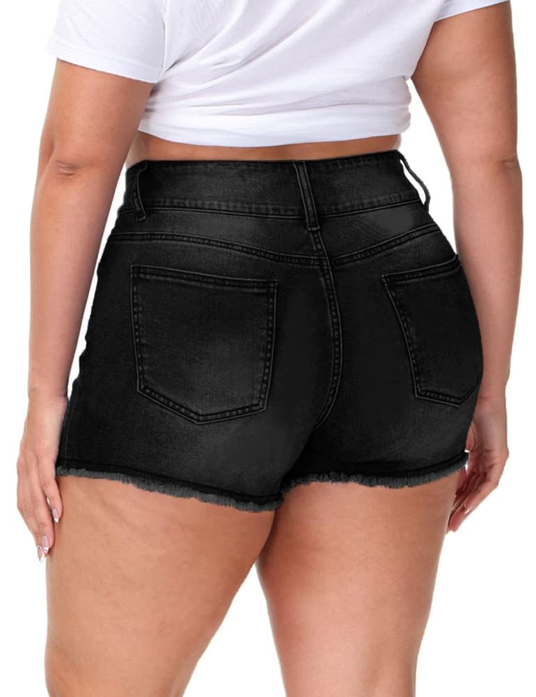 Women Plus Size Jean Shorts High Waisted Frayed Raw Hem Denim Pants