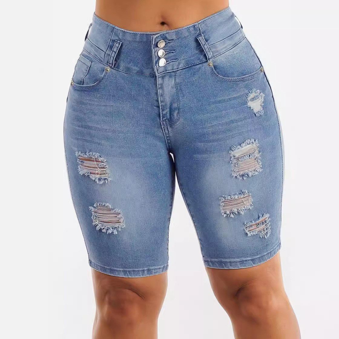 Women Plus Size Denim Shorts High Waisted Ripped Distressed Jean Shorts